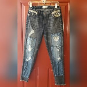 MM Vintage Womens 26 Boyfriend Jeans Southwestern Patchwork Distressed Black
